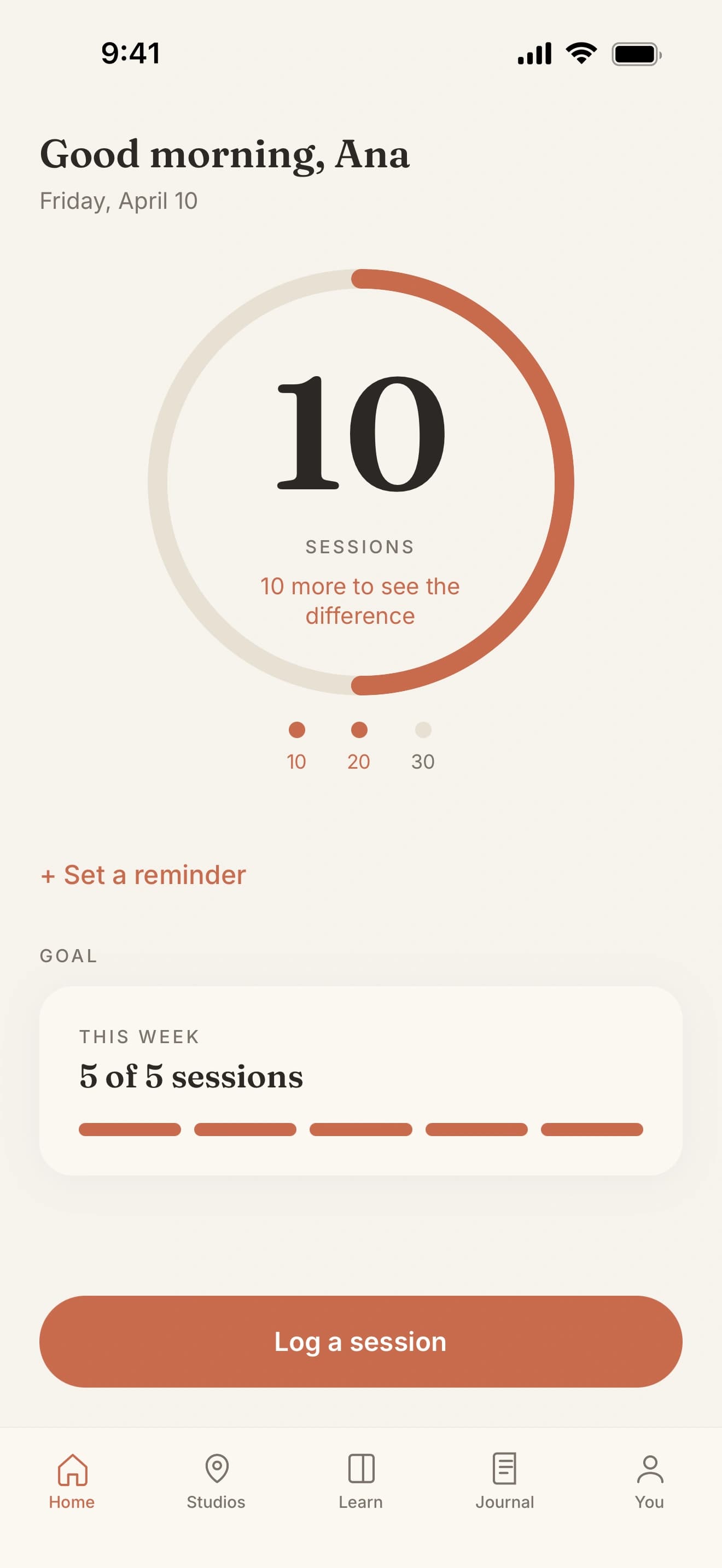 Home screen with progress ring